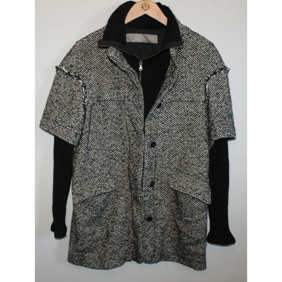 Zara Basic Textured Tweed Layered Full Zip Jacket Black Marled Knit Small H12038 - Picture 4 of 13